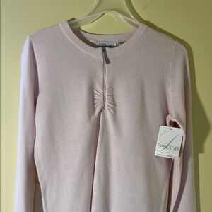 Luxe Pale Pink Long-Sleeve Knit Top with Front Zip